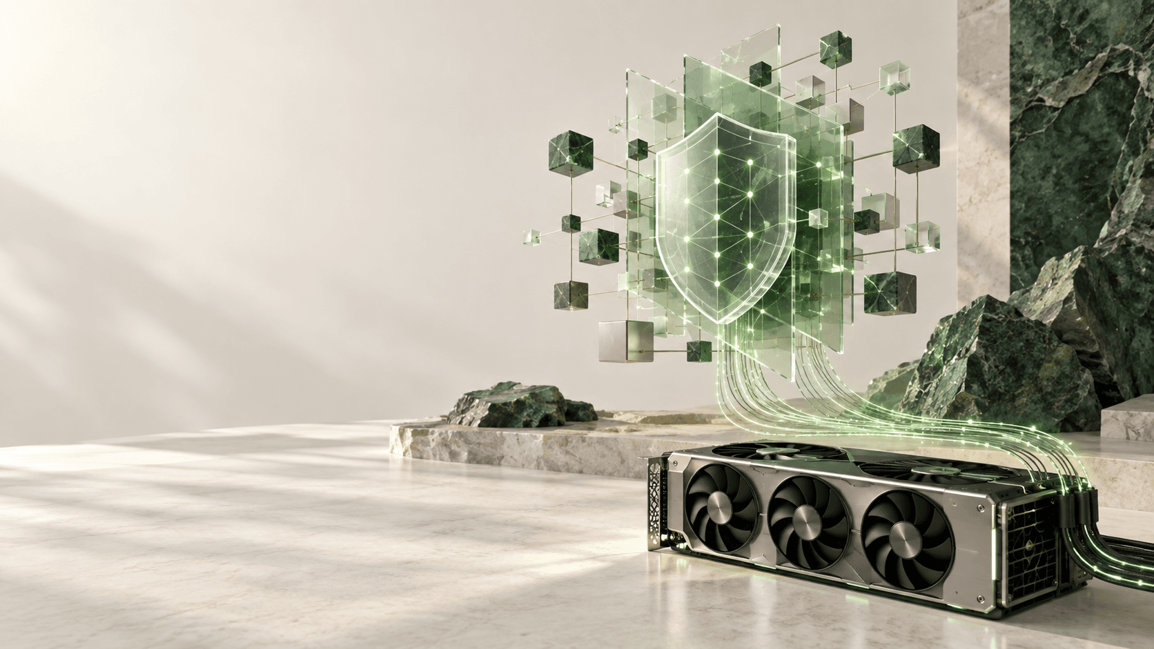 Conceptual GPU and cryptographic lattice illustration