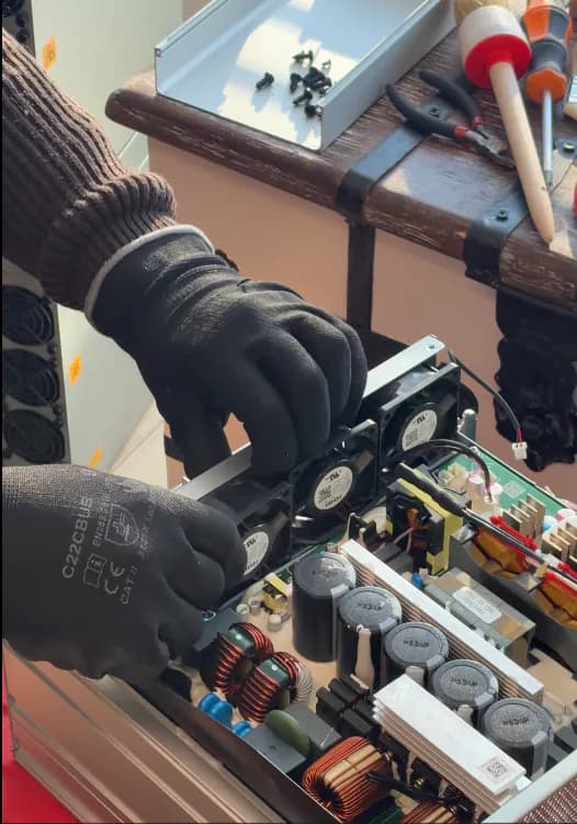 ASIC miner on a repair workbench