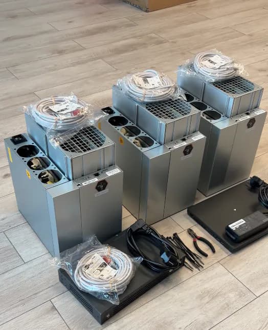 Compact ASIC miner models displayed together