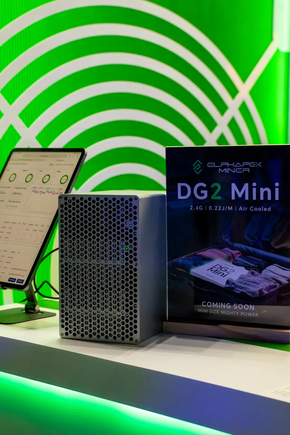 Home miner displayed at an industry event