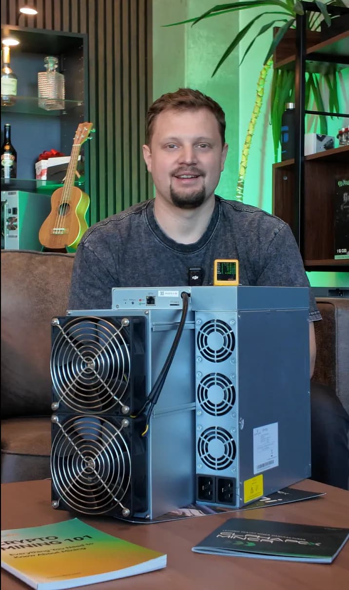 Oleg Angelsky working beside ASIC hardware