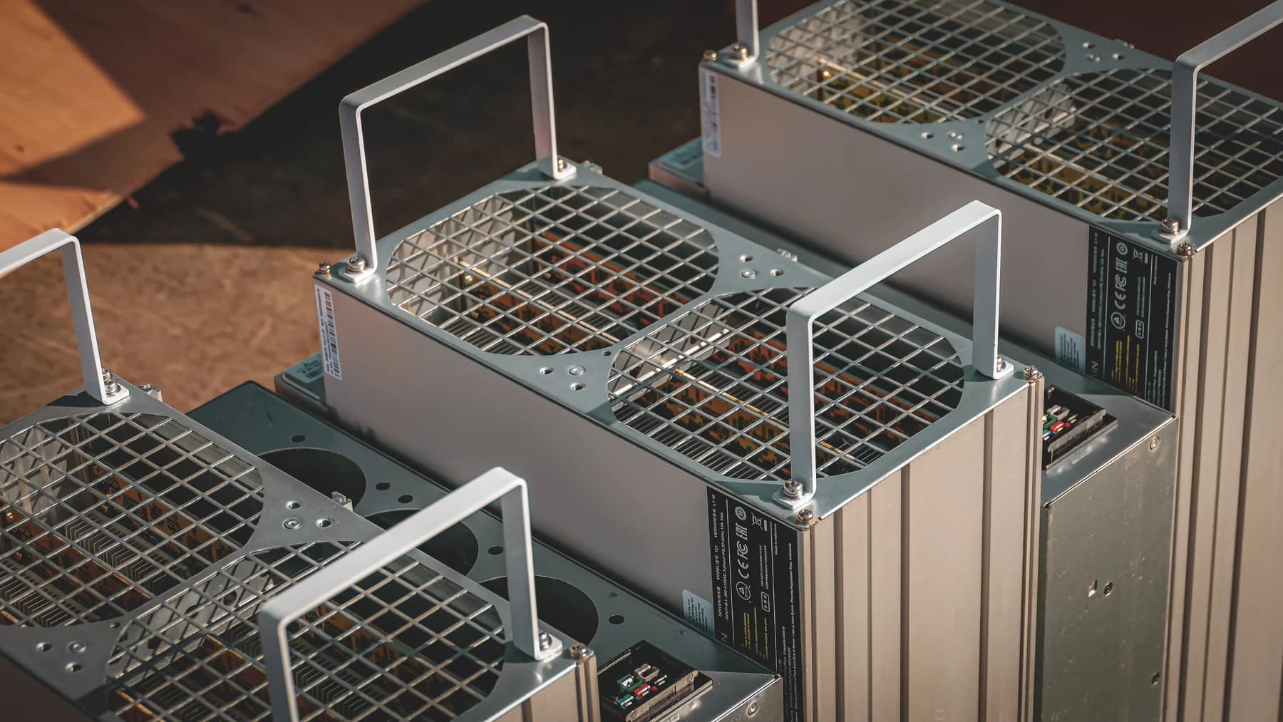 Close-up of ASIC mining hardware prepared for field deployment