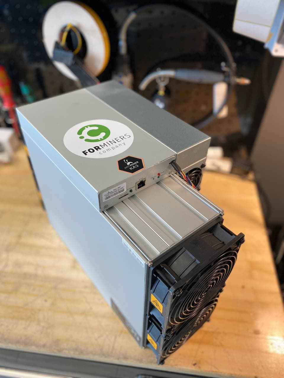 ForMiners-branded Antminer KA3 prepared on a technical workbench