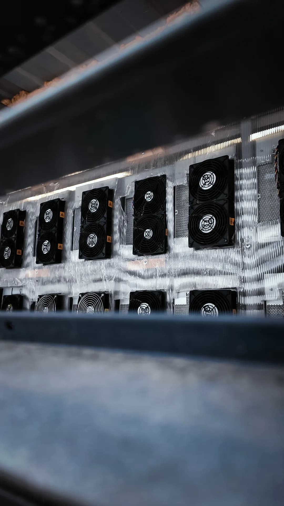 Service aisle inside a containerized ASIC mining installation